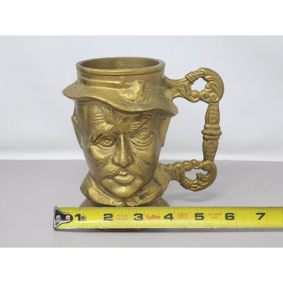 Antique Gold-Toned Brass Tankard Mug With Mans Face Design & Ornate Handle - Picture 7 of 9